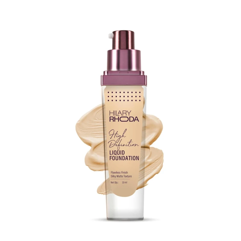 Hilary Rhoda High Definition Foundation for Women | Hides Pores & Blemishes | HD Foundation For All Skin Types | Blendable Formula | Natural & Matte Finish | High Coverage Liquid Foundation - 33ml (Natural Beige - Shade 03) - Thumbnail 2